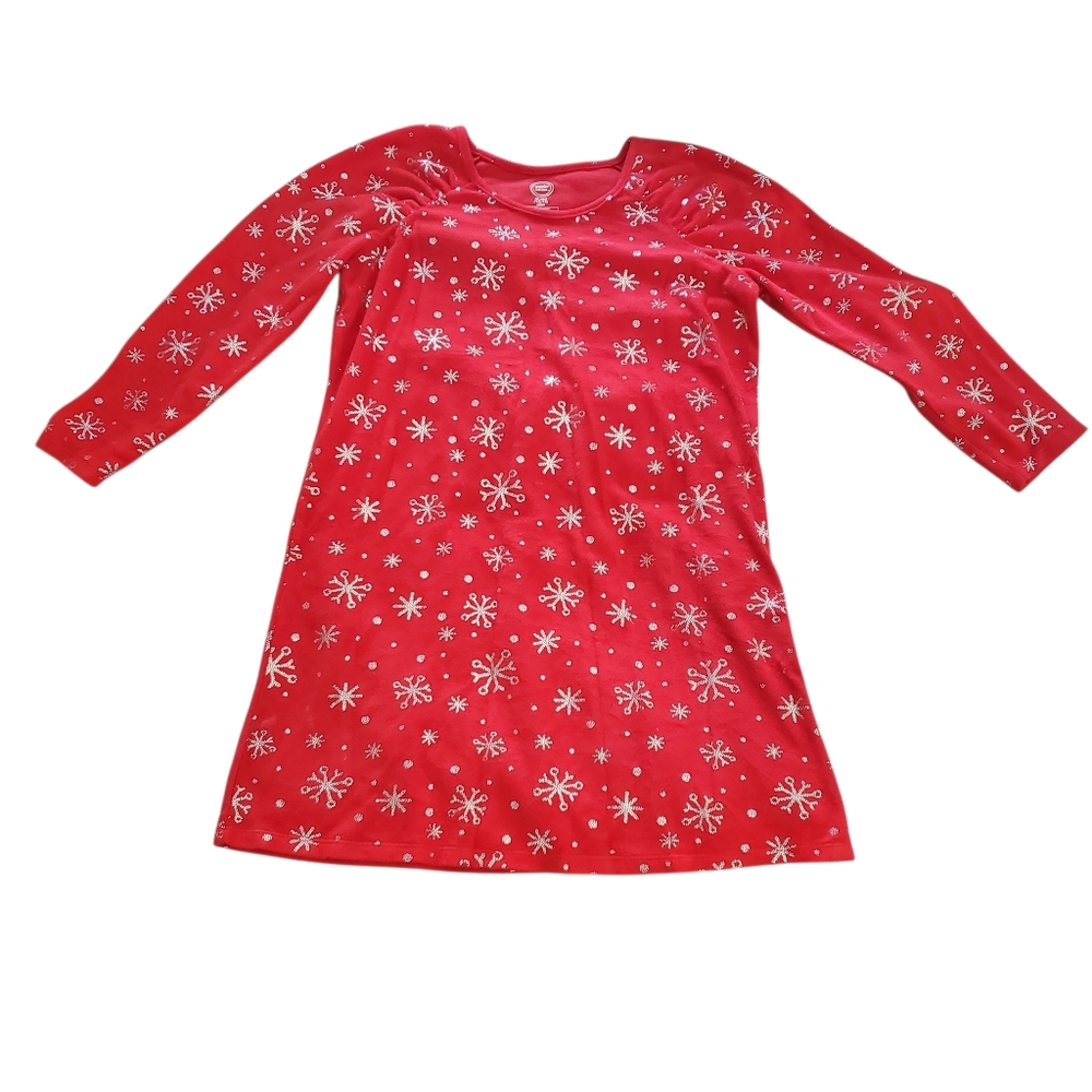 Wonder Nation Red Fleece With Silver Snowflakes Print‎ Nightshirt Girls XL 14/16